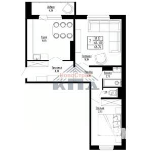 2-к квартира, строящийся дом, 67м2, 14/15 этаж