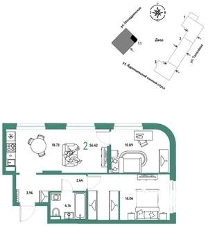2-к квартира, вторичка, 56м2, 25/30 этаж