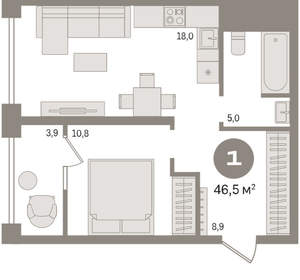1-к квартира, вторичка, 47м2, 6/30 этаж