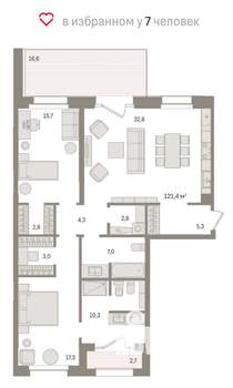 2-к квартира, вторичка, 102м2, 2/8 этаж