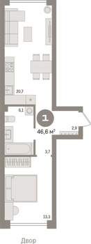 1-к квартира, вторичка, 47м2, 2/18 этаж