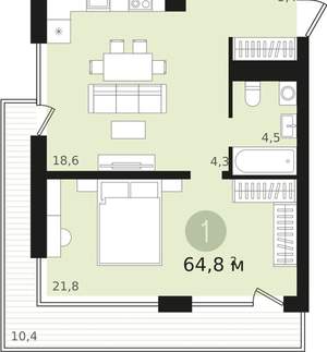 1-к квартира, сданный дом, 54м2, 13/18 этаж