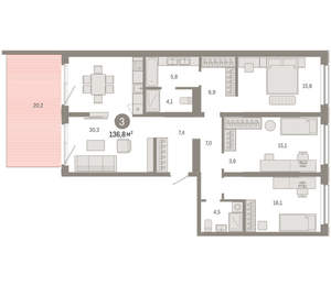 3-к квартира, вторичка, 137м2, 1/15 этаж