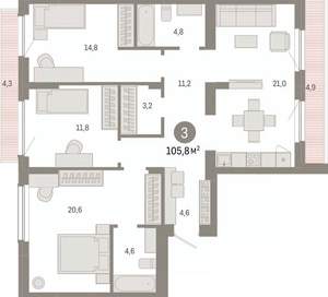 3-к квартира, вторичка, 106м2, 9/9 этаж