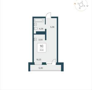 Студия квартира, вторичка, 34м2, 19/26 этаж