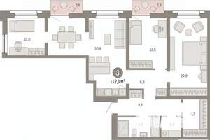3-к квартира, вторичка, 112м2, 7/14 этаж