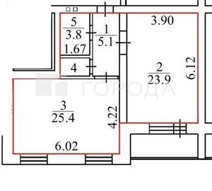 2-к квартира, вторичка, 64м2, 6/6 этаж