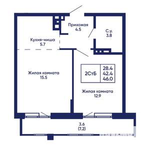 2-к квартира, вторичка, 46м2, 7/14 этаж