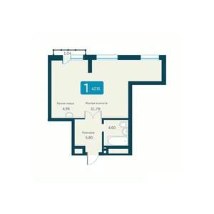 1-к квартира, строящийся дом, 47м2, 8/19 этаж