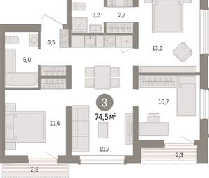 3-к квартира, вторичка, 75м2, 12/15 этаж