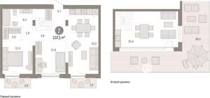 2-к квартира, вторичка, 137м2, 8/8 этаж