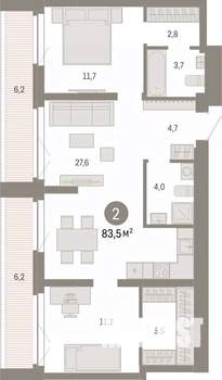 2-к квартира, вторичка, 83м2, 7/23 этаж