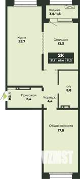 2-к квартира, строящийся дом, 71м2, 9/14 этаж