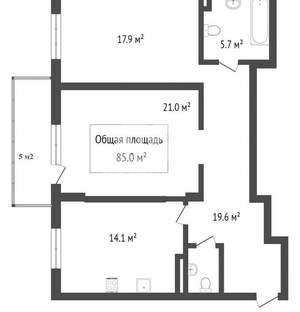 2-к квартира, вторичка, 85м2, 14/17 этаж