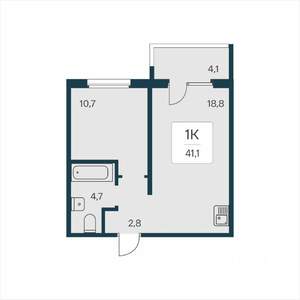 1-к квартира, строящийся дом, 41м2, 6/17 этаж