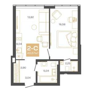 2-к квартира, вторичка, 50м2, 24/24 этаж