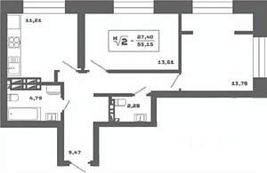 2-к квартира, вторичка, 55м2, 25/25 этаж