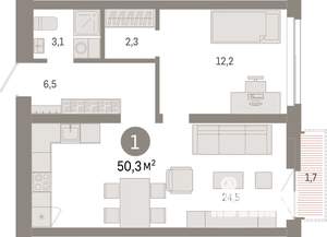 1-к квартира, вторичка, 50м2, 12/14 этаж