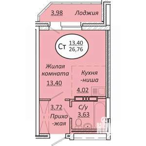 Студия квартира, вторичка, 27м2, 22/25 этаж