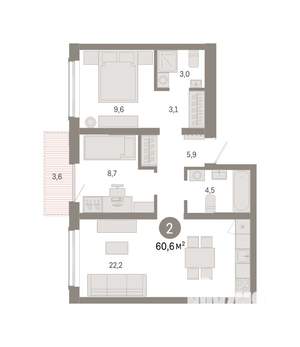 2-к квартира, вторичка, 61м2, 4/8 этаж