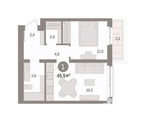 1-к квартира, вторичка, 46м2, 5/8 этаж