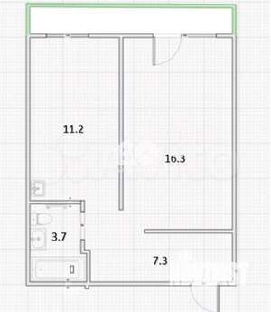 1-к квартира, вторичка, 39м2, 6/10 этаж