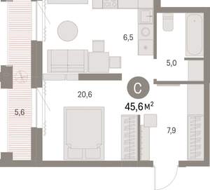 Студия квартира, вторичка, 46м2, 29/30 этаж