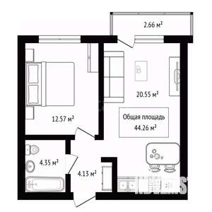 1-к квартира, вторичка, 44м2, 3/9 этаж