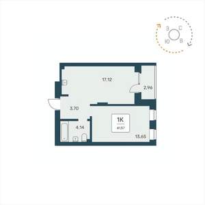 1-к квартира, вторичка, 42м2, 22/25 этаж