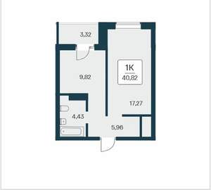 1-к квартира, вторичка, 41м2, 3/25 этаж