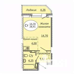 Студия квартира, вторичка, 28м2, 20/23 этаж
