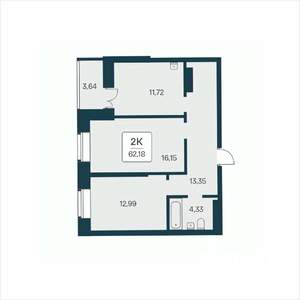 2-к квартира, вторичка, 62м2, 16/25 этаж