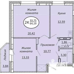 2-к квартира, строящийся дом, 64м2, 10/25 этаж