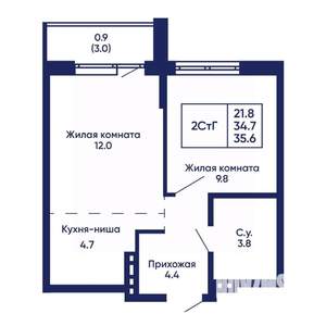 2-к квартира, вторичка, 36м2, 2/14 этаж