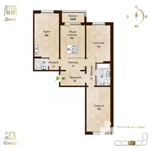 3-к квартира, вторичка, 89м2, 4/17 этаж