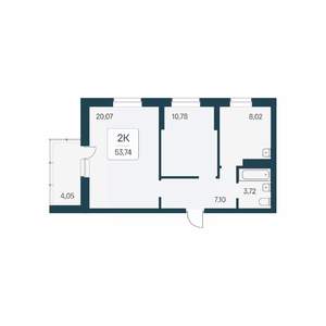 2-к квартира, вторичка, 54м2, 6/26 этаж