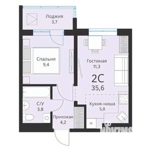 2-к квартира, вторичка, 36м2, 6/16 этаж