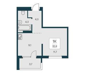 1-к квартира, вторичка, 33м2, 13/17 этаж