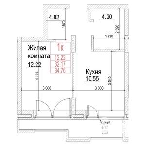 1-к квартира, строящийся дом, 32м2, 15/21 этаж