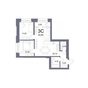 3-к квартира, вторичка, 63м2, 3/25 этаж