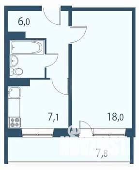 1-к квартира, вторичка, 39м2, 3/17 этаж
