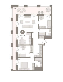 2-к квартира, вторичка, 132м2, 28/30 этаж