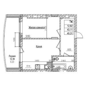1-к квартира, строящийся дом, 43м2, 16/16 этаж