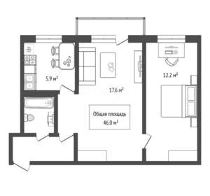 2-к квартира, вторичка, 46м2, 2/5 этаж