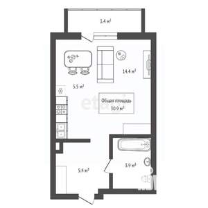 Студия квартира, сданный дом, 31м2, 4/16 этаж