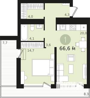 1-к квартира, сданный дом, 50м2, 7/18 этаж