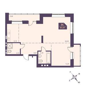 3-к квартира, вторичка, 72м2, 22/24 этаж