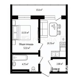 1-к квартира, вторичка, 52м2, 5/16 этаж