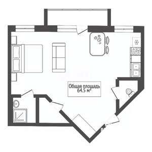 Студия квартира, вторичка, 65м2, 23/25 этаж