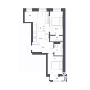2-к квартира, вторичка, 72м2, 3/15 этаж